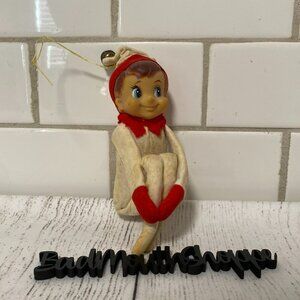 *Vintage Large Knee Hugger Elf White w/ Red Decor or Ornament